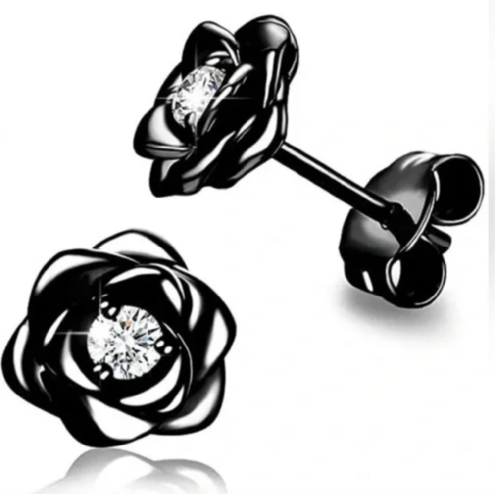 ⁶Sterling Silver Post 18K Gold Plated 3D Realistic Rose Cubic Zirconia Earrings,
